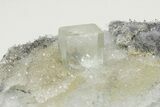 Glass-Clear, Green Cubic Fluorite Crystal on Druzy Quartz - China #205590-1